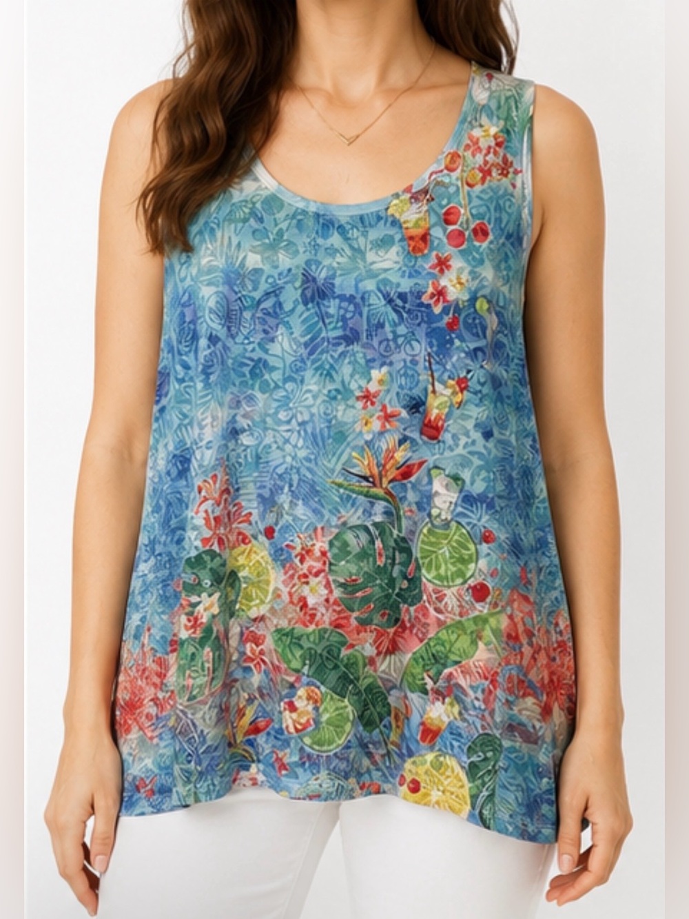 Sassy Nene Blue Tropical Floral Tank Top 
EUC Size 1X